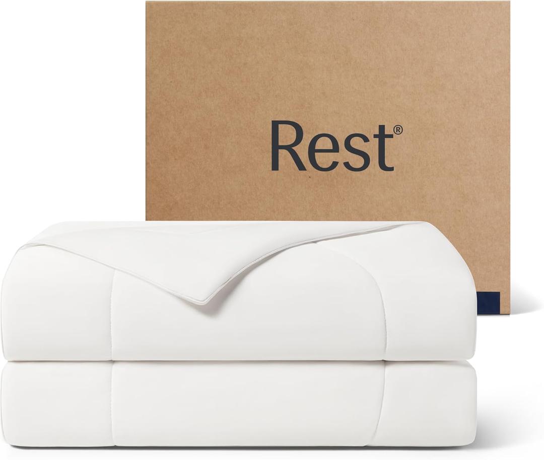 REST Evercool Cooling Comforter, Full/Queen, Blanket for Hot Sleepers, All Season Bedding to Keep Cool for Night Sweats, Breathable Lightweight Blanket, 90"x90" Inches, Arctic White