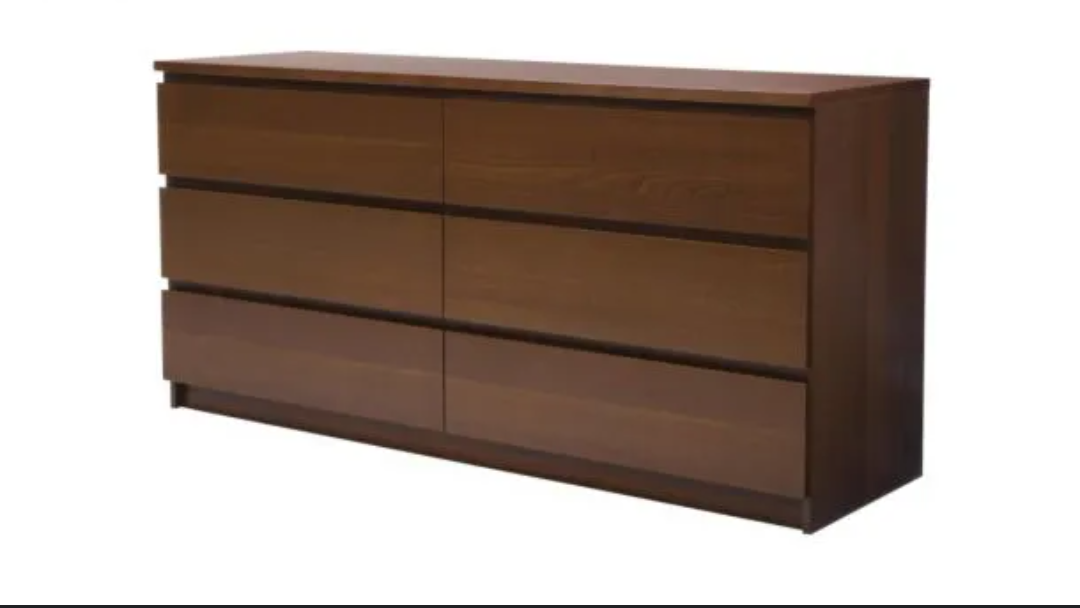 Chrangmay 6 Drawer Dresser,47" Wide Mid Century Chest of Drawers,Wooden Bedroom Drawer Dresser with 6 Storage Drawers for Bedroom,Living Room,with Anti-Tipping Device,Dark Walnut