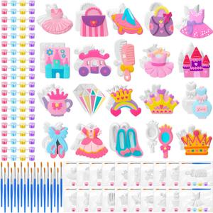 JellyArch 20 Set Princess DIY Painting Kit Ceramic to Paint Your Own Princess Rainbow Castle Statues Unpainted Plaster Figurines Brushes Acrylic Paints Bags Party Favor for Adults