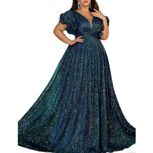 Women Plus Size Wedding Guest Summer Long Prom Dress A Line Elegant Formal Evening Party Cocktail Bridesmaid Gown, Green, 4XL