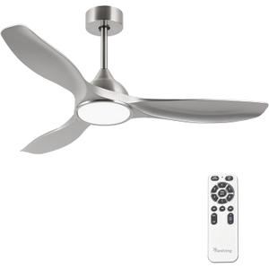 52 Inch Quiet DC Motor 6 Speed High CFM Modern Ceiling Fan with Lights Remote Control, 3 Blade Indoor Silver Ceiling Fan for Bedroom, Office, Living Room