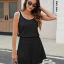 PRETTYGARDEN Rompers For Women Sleeveless Drawstring Waistband One Piece Short Jumpsuit Summer Casual Outfits With Pockets (Black, L)