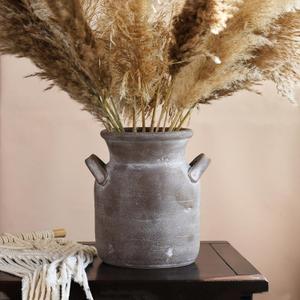 Quoowiit Ceramic Rustic Farmhouse Vase, Distressed Decorative Flower Vases for Home Decor, Ideal Shelf Decor, Brown Boho Vase for Living Room Bedroom Kitchen Office Decor Centerpiece Table Decorations (8 Inch-brown)