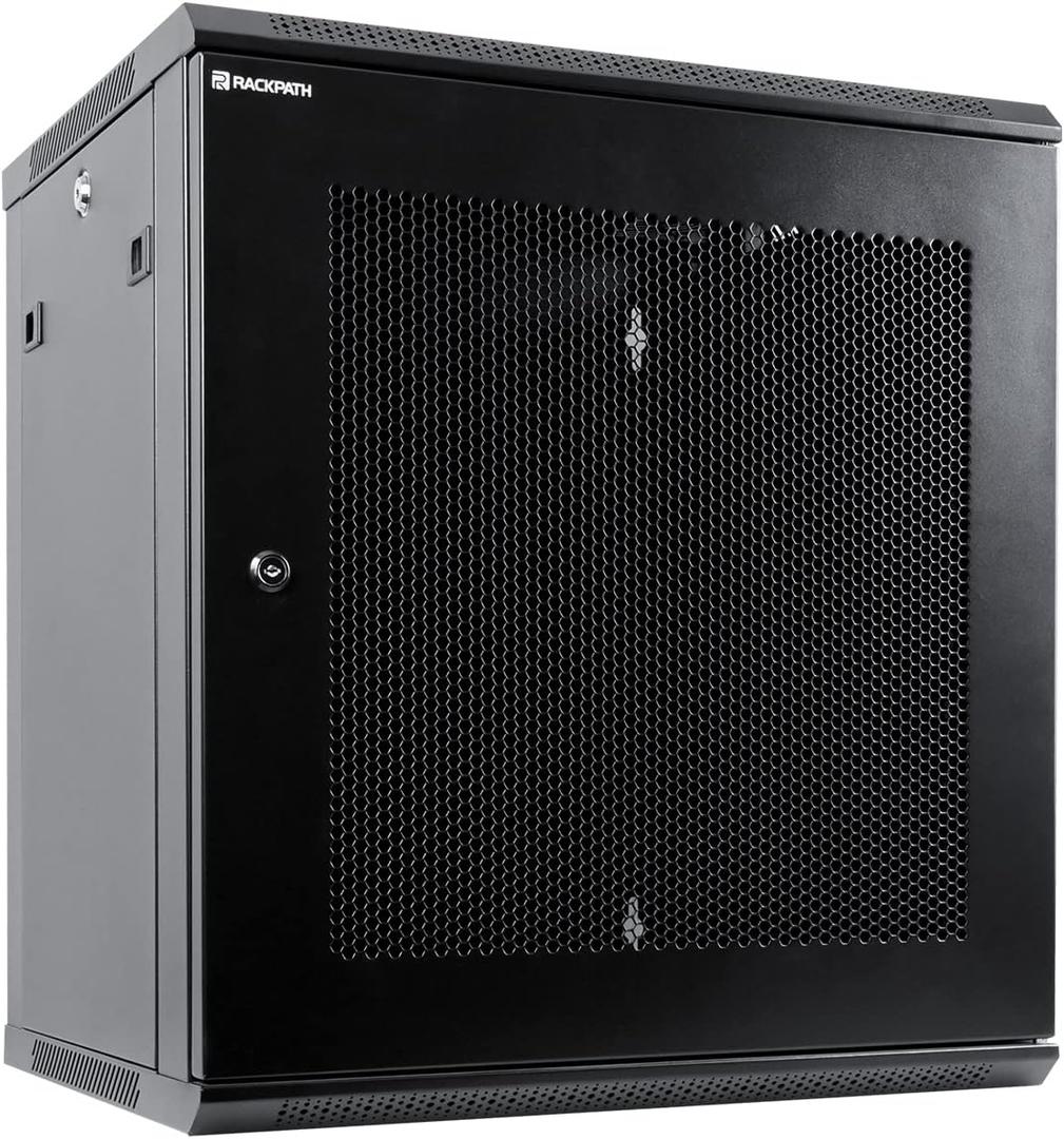 12U Wall Mount Server Cabinet Network Rack Enclosure, Quiet Cooling Fan, Perforated Door, Black