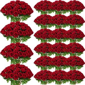 Riceshoot 500 Pcs Artificial Silk Roses Flowers with Long Stem Bridal Wedding Bouquet Realistic Floral Bulks for Garden Home Party Gifts Favor Decoration (Wine Red)