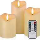 Flickering Flameless Candles with Remote and Timer, Realistic LED Candles, Battery Operated Candles for Christmas Home Wedding Birthday Decoration, Real Wax Set of 3(Ivory White)