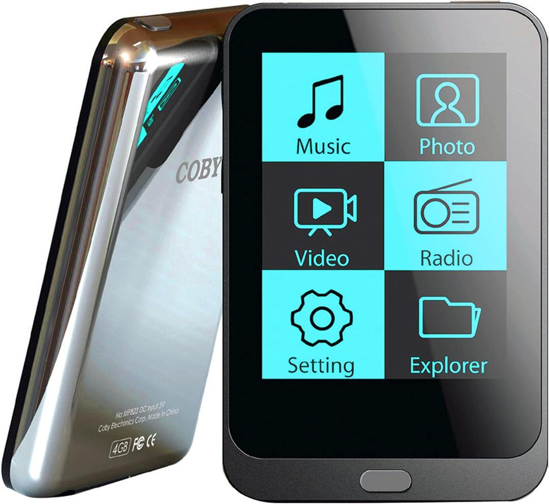 COBY 2-Inch 4GB Video MP3 Player with FM Radio (Black)|TFT LCD Touchscreen|USB 2.0 Rechargeable Lithium Battery|Plays Music, Videos, Photos, Text|Built-in Flash Drive|Super-Compact for Gym, Traveling