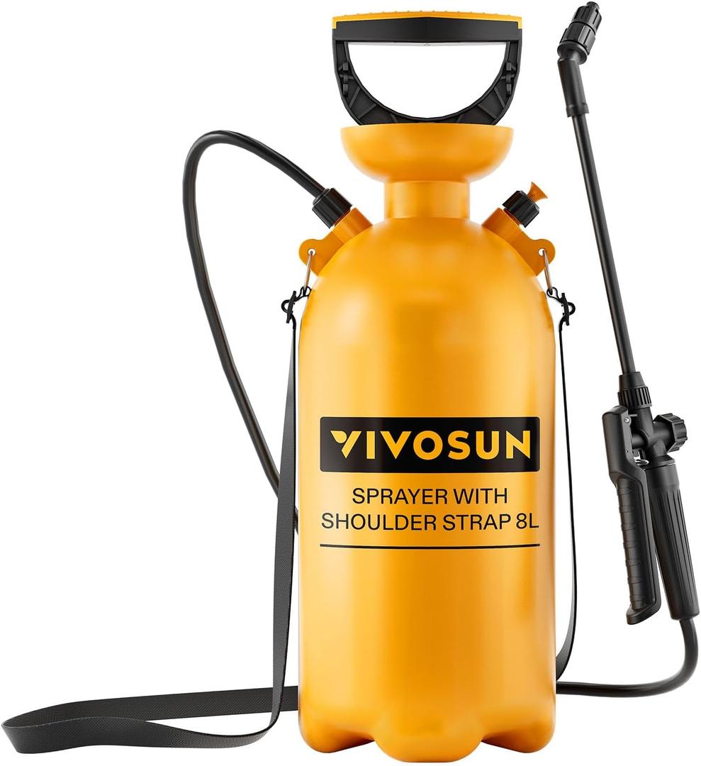 VIVOSUN 2.1Gal/8L Pump Pressure Sprayer, Pressurized Water Spray Bottle with Adjustable Shoulder Strap, Adjustable Nozzle, Safety Valve & Additional Seals, Ideal for Watering, Fertilizing, Cleaning (2.1 Gallon/8L)