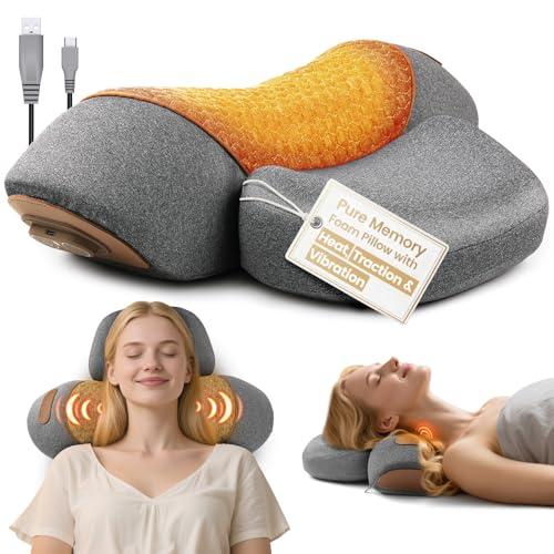 Leedpart 3-in-1 Neck Massager Pillow, Neck Massager for Pain Relief Deep Tissue, Massage Pillow with Heat, Vibration & Airbag Traction, 3D Ergonomic Cervical Hump Corrector Massage for Home Office