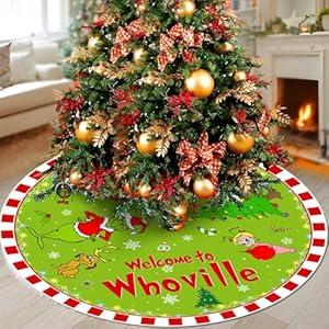 Christmas Tree Skirt Welcome to Whoville Greenchmas Collar 48 Inch Green Soft Farmhouse Xmas Holiday Decoration