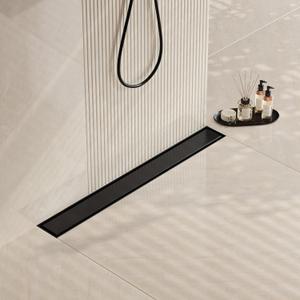 Neodrain 24 in Matte Black Linear Shower Drain- with 2-in-1 Flat & Tile Insert Cover, 304 Stainless Steel Rectangle Shower Floor Drain,Floor Shower Drain (24 In, Matte Black)