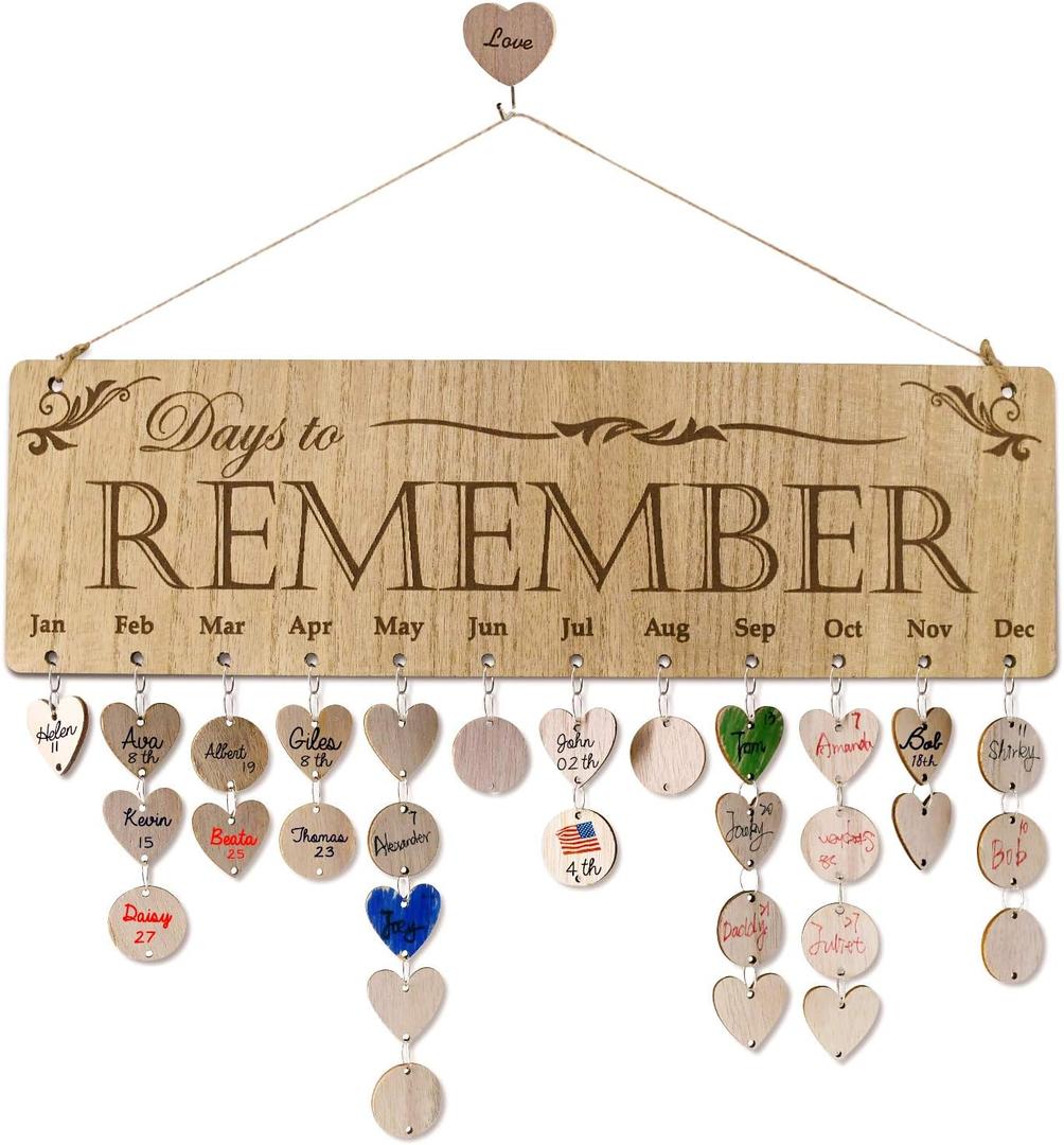 YuQi Present for Moms Dads from Daughter Son- Wooden Family Birthday Reminder Calendar Board Wall Hanging- Days to Remember- Great Way to Keep All Birthdays & Anniversarys
