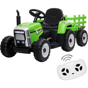 Kids Ride On Tractor with Green Trailer & Remote Control, 12V Toddler Battery Powered Electric Vehicle with Slow Start 7LED Headlights USB Music Player 2+1 Gear Shift, Green Trailer, 25W/Treaded Tires