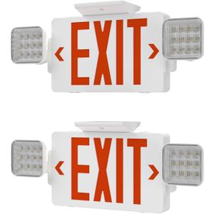 Exit Signs with Emergency Lights, Adjustable Double Head - Hardwired with Battery Backup for Business, AC 120-277V, UL924 & ETL Certified, Wall/Ceiling Mount 2-Pack