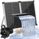 POPOSOAP 70W Solar Pond Waterfall Spillway with Fountain Pump, 304 Stainless Steel Pond Spillway & Filtration System with 9.8FT Tubing for Garden Ponds Landscape Water Features-P5703Y