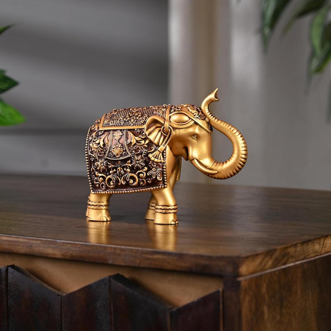 Royal Elephant Statue for Home Decor | Decorative Elephant Figurine for Living Room Office Table | Good Luck Gifts for Women Men Birthday Anniversary or Housewarming Showpiece - 5 Inch