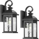 FEMILA 2 Packs Outdoor Waterproof Wall Lights Fixture, 15" Wall Lantern for Porch, Anti-Rust Matte Black Finish with Water Ripple Glass,4FD54B-2PK BK-WP