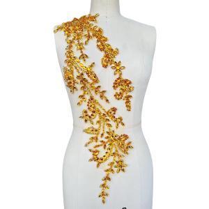 PLune Handmade Shining Acrylic Rhinestones on lace Applique Sewing Beads Stones Trim Patches Accessories for Wedding Dress (Gold Right) PLune Handmade Shining Acrylic Rhinestones on lace Applique Sewing Beads Stones Trim Patches Accessories for Wedding Dress (Gold Right)