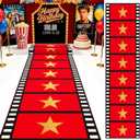 Woanger Plastic Movie Night Runner with Gold Star 30 μm Thickness Runner Rug Red Carpet Decor for Aisle Floor Runway Stage Stair Hallway Movie Theme Birthday Wedding Prom Party (3.3 x 50 Ft,Film)