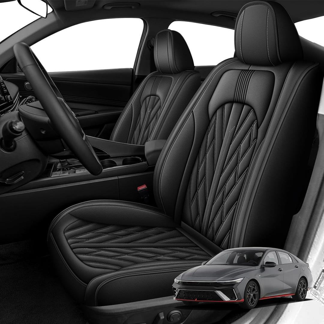 Custom Fit for Hyundai Elantra Car Seat Covers 2007-2023 2024, Full Set Seat Cover Premium Ventilated Perforated Leather Design Waterproof Cushion Protectors(5 Seats, Black)