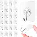 QUALIALL 33lbs Adhesive Hooks for Hanging on Wall or Ceiling, Heavy Duty, Clear, Damage Free, Traceless, Stick on Hangers for Kitchen Bathroom, 10pcs