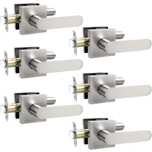 Heavy Duty Passage Door Handle, Door Lever with Rectangular Design, Non-Locking for Hallway Closet, Easy Installation, Satin Nickel, 6 Pack