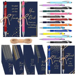 Qilery Employee Appreciation Pens Gifts Inspirational Ballpoint Pens Black Ink Metal with Stylus Tip Colorful Motivational Quote with Thank You Card Rope for Coworker Team Office Teacher Staff(48 Set)