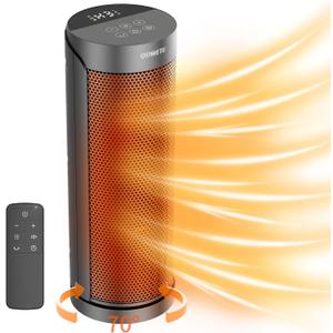 Portable Space Heater for Indoor Use with Remote - QOWETU 70 Oscillating Electric Heater, 17 Inchs, 12H Timer, 1500W Quiet PTC Ceramic Heating with Thermostat, Fast Safety Heat for Home, Bedroom