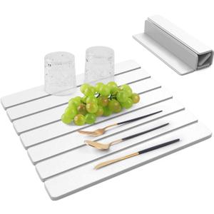 Stone Drying Matt Kitchen Counter, Quick Dry Stone Dish Drying Mat Absorbent Diatomaceous Earth Dish Mat, 16x12 Foldable Dishes Pad for Drying Cups Utensils Bottles Kitchen RV Dorm Room Essentials