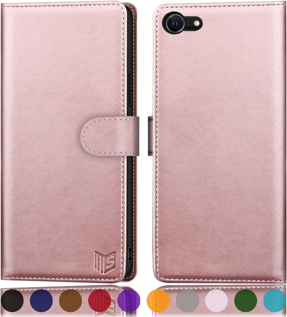 SUANPOT for iPhone 7/8/SE2/SE 3rd 2020/2022 4.7" RFID Blocking Wallet case Credit Card Holder,Flip Book PU Leather Phone case Cover Cellphone Women Men for Apple iPhone SE3 case Wallet Rose Gold