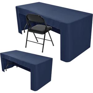 Nasitos 2 Pack Fitted Tablecloth for 4 Foot Tables-Navy Open Back Folding Table Cover Washable and Wrinkle Resistant Table Cloth for Trade Show, Book Fair, Career Fair, Convention, Events