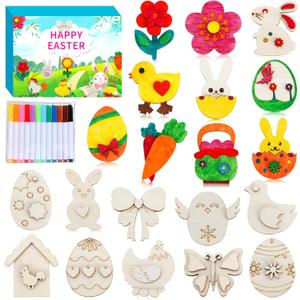 Worgree Easter Crafts for Kids, 36 Pcs DIY Wooden Magnets Art Craft Supplies Painting Kit for Boys Girls Ages 4-8 8-12 Birthday Easter Activities Toys Gifts Party Favors Basket Goodie Bag Stuffers