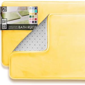 Clara Clark 2 Piece Bathroom Rugs Bath Mat Set, Velvet Memory Foam Bath Mats for Bathroom - Non-Slip, PVC Backing Bath Rugs, Washable - Dries Quickly, Yellow, 17 x 24 + 20 x 32