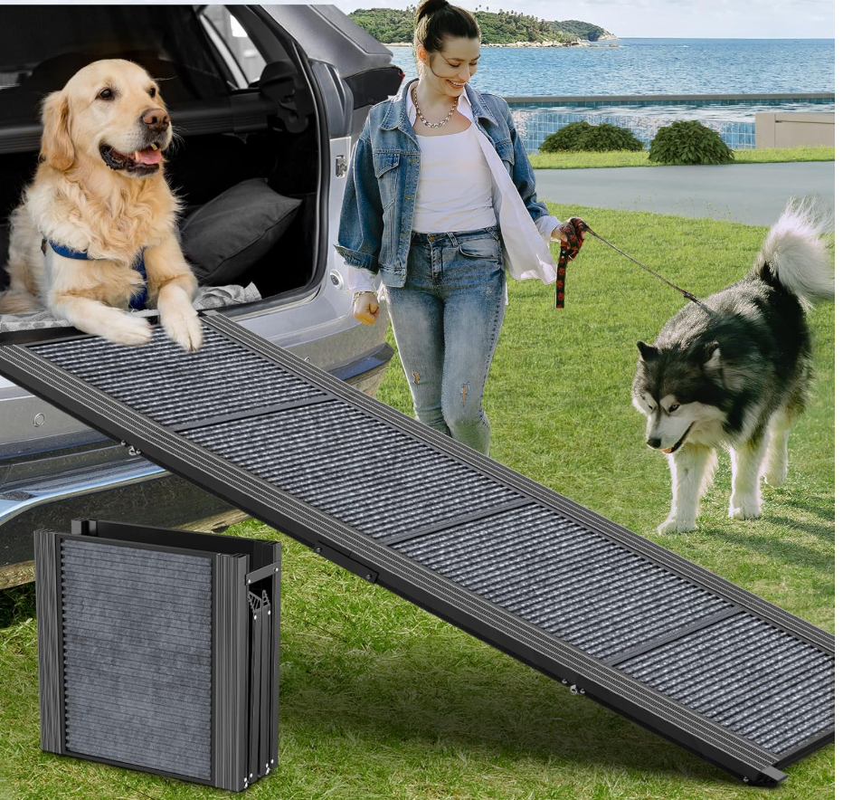 Dog Ramp for Car 63" L × 17" W, Pet Ramp for Truck Foldable
Dog Ramps for Large Dogs, Non-Slip Rug Surface, Gentler & Safer Climb, 270 lbs Capacity, Easy to Carry & Store, Outdoor Ramp