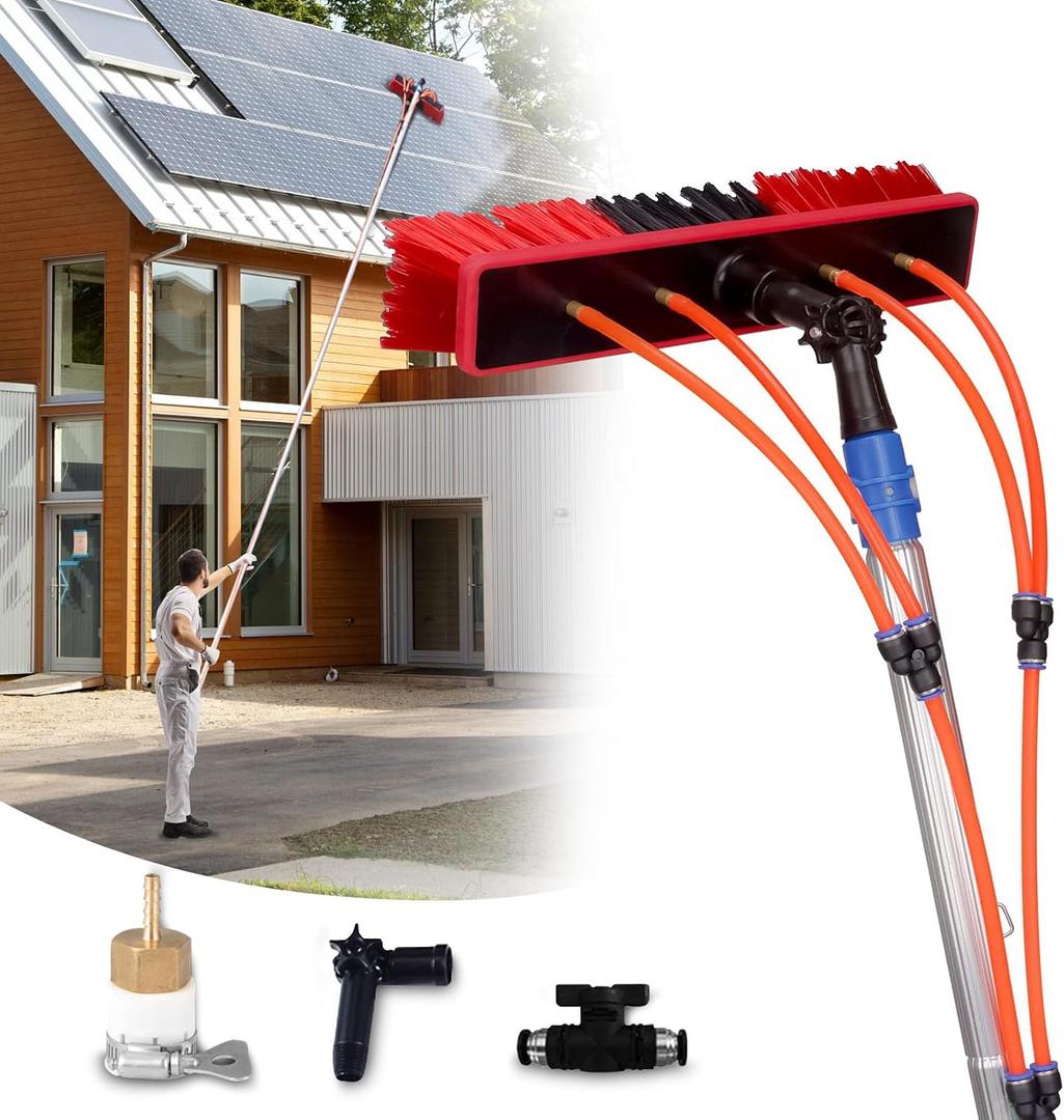35FT Water Fed Pole Kit Adjustable Solar Panel Cleaning Kit Cleaner Tool for Window Glass Roof Outdoor Glass Brush Window Washing Equipment