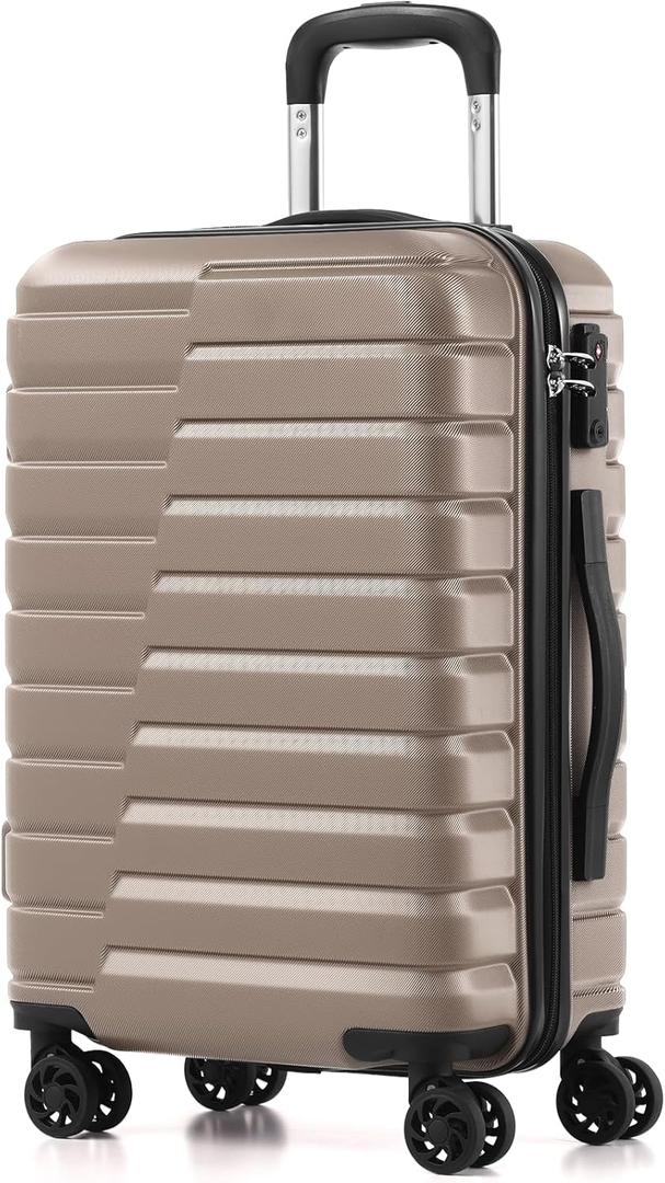 Coolife Carry On Luggage Airline Approved with Spinner Wheels, Hard Shell Suitcase TSA Lock Lightweight Travel Luggage 20-inch,Brown