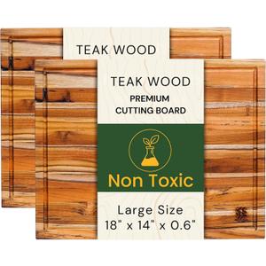 Teak Wood Cutting Board 18" x 14" x 0.6", 1-Piece Set for Kitchen Meat & Food Prep - Large Thin Edge Grain, Deep Juice Groove, Lightweight Solid Hardwood, Non-Toxic, BPA Free by New M Way