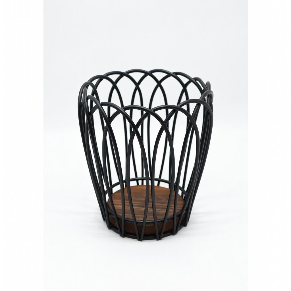 Multifunctional Coffee Pods Storage Basket with Wood Base Decorative Holder for Accessories