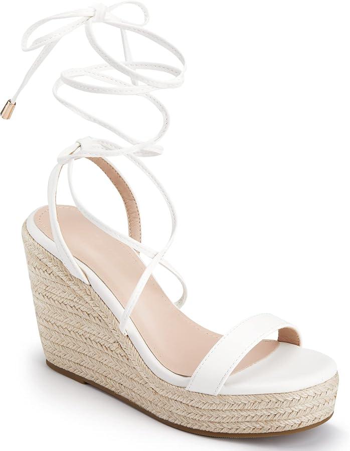 Women's Espadrille Wedges Lace Up Platform Ankle Cross Strap Slingback Summer Dress Sandals, Size 8.5 