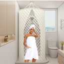 Portable Folding Shower Curtain, 100x200cm, Waterproof Polyester with Aluminum Peptide Silver Coating, Easy Installation, Space-Saving for Small Bathrooms & Travel (Beige)