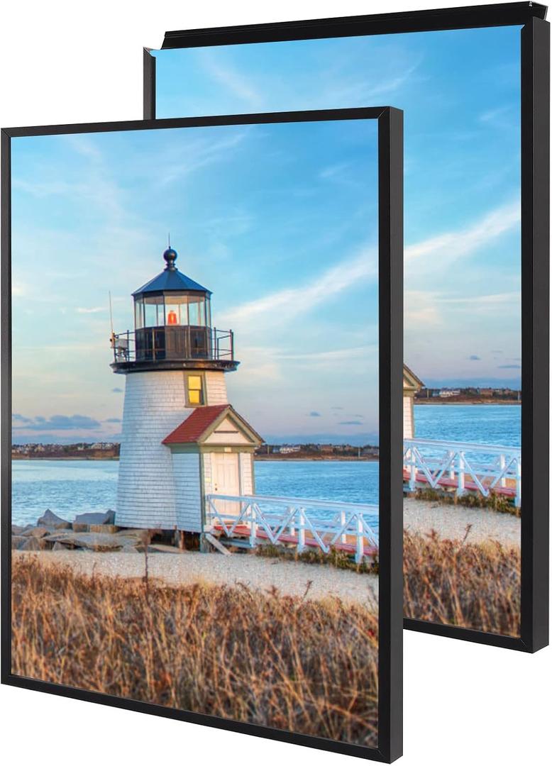18x24 Poster Frames, Plexiglass, Black Aluminum Snap Frame, Front-loading Frame for Wall (Black, 2pcs)