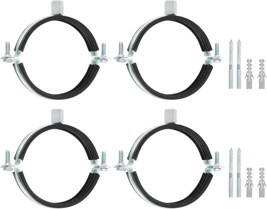 uxcell 4 Pcs Adjustable Pipe Bracket Clamp, 3-1/2"(89mm) Wall Ceiling Mount Split Ring Pipe Hanger Galvanized Iron Pipe Strap Support with Screw & Expansion Tube for Pipe Tube