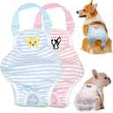 1PC Dog Cute Summer Cotton Stripe Sanitary Pantie with Adjustable Strap Suspender Physiological Pants Pet Underwear Diapers Jumpsuits for Girl Dogs Medium Large Corgi French Bulldog, Pink