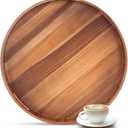 Decent Vrvege 20 Inch Ottoman Coffee Table Tray with Handles, Large Round Wooden Serving Tray, Big Decorative Kitchen Organizer Giant Sofa Storage Trays Huge Counter Serveware