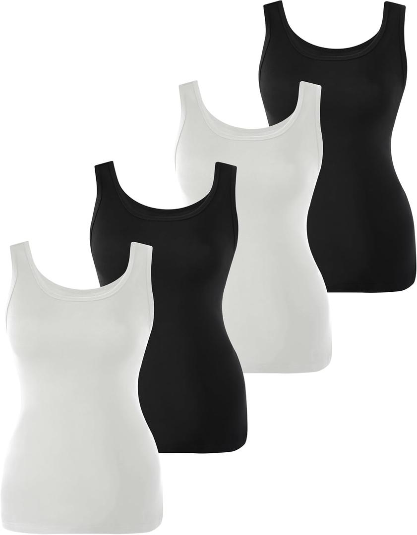 BAMBOO COOL Womens Camisole Tank Top Cami Basic Layering Undershirt for Summer 3/4 Pack (Large)