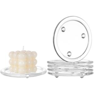BENECREAT 6Pcs Clear Glass Candle Plates, 5.1 inch Flat Round Glass Candle Holders Tray Plates Holder for Candle Decoration, Dinning Wedding Party Table Centerpiece