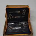Fenice Peak 7 Professional Dog Grooming Scissors Set Rose Gold 440C Stainless Steel Straight Thinning Curved Chunker Shears 4pcs Set for Pet Grooming Services Dogs and Cats