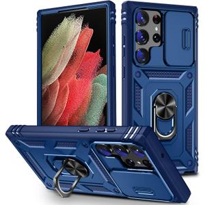 for Samsung Galaxy S23 Ultra Case Military Grade Drop Shock Protection Cell Phone Cover with Slide Camera Cover Built-in 360 Rotate Ring Stand for S23 Ultra 6.8 - Blue