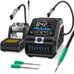 FNIRSI DWS-200 200W 210 Precision Digital Soldering Station Kit with 3 F210 Soldering Iron Tips and 2 Helping Hands, Temp Value & Curve Mode, 3 Temperature Storage, Full-Color Display