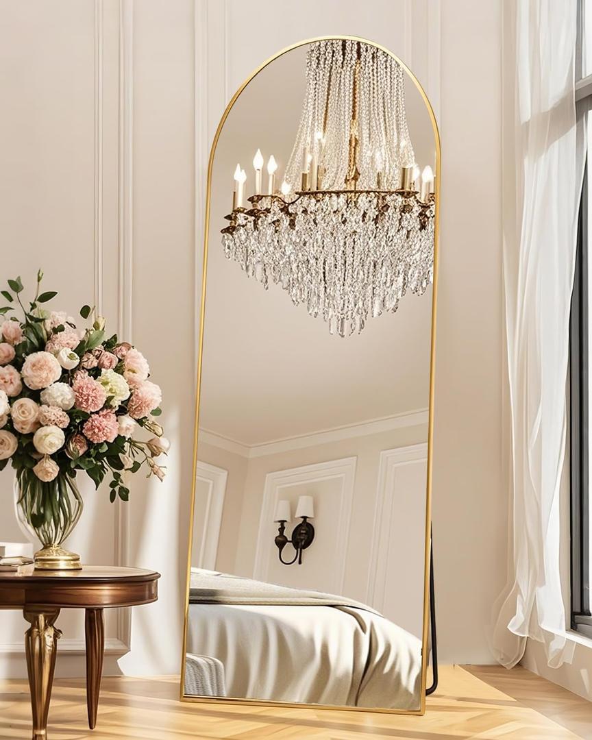 PIUDOC 58"x19"Floor Mirror Full Length,Arched Full Length Mirror with Stand,Full Body Mirror,Hanging or Large Leaning for Bedroom Living Room Gold
